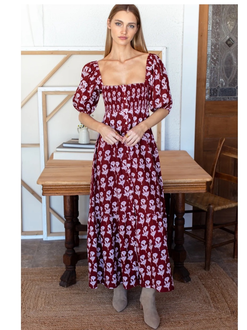 EMERSON FRY santiago 4 maxi dress in pressed marigolds rouge